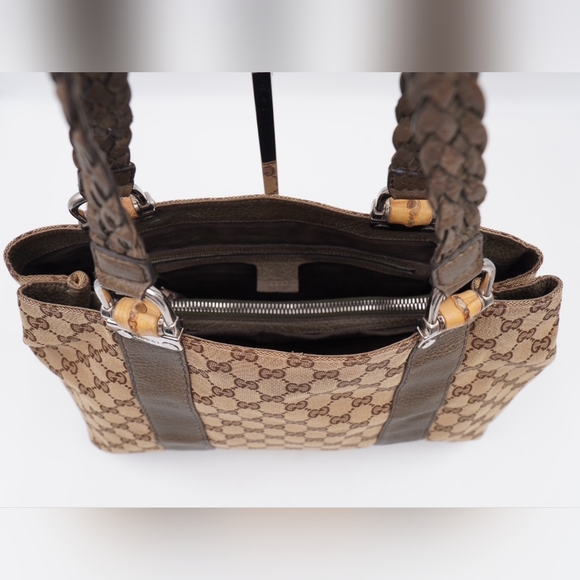 AD34❤️ Gucci GG Canvas Bamboo Libeccio Tote Bag - Picture 12 of 13